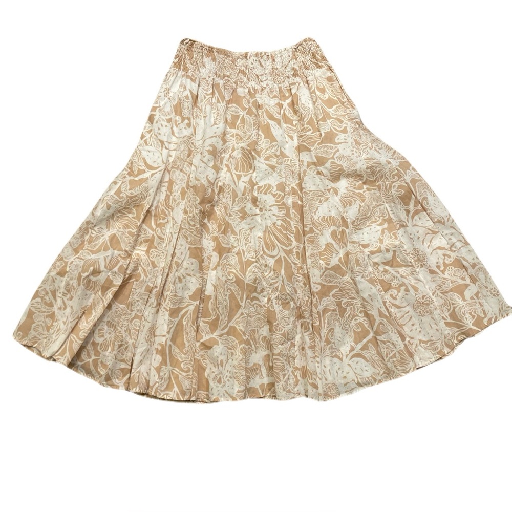 Focus Lifestyle Floral Tan & Cream Tulip Skirt Smocked Waist Size 6 24-30" Waist